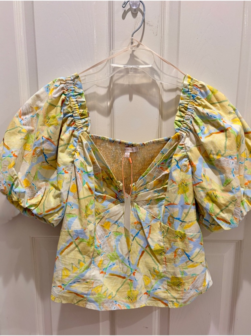 Skies Are Blue Yellow Floral Puff-Sleeve Crop Top